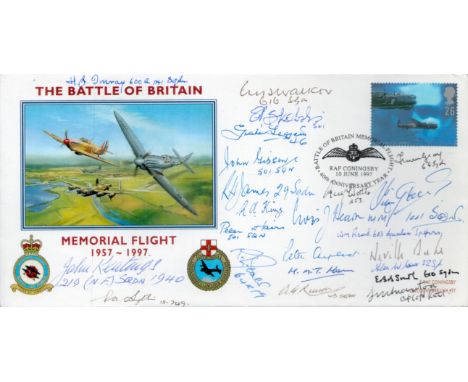 23 WW2 BOB fighter pilots multiple signed Battle of Britain Memorial flight cover. Includes H Imray 600 sqn, John Keatings 21