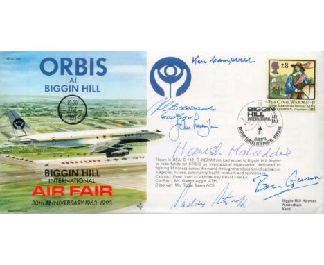 WW2 aces multiple signed Biggin Air Fair cover. Signed by John Cunningham, Ben Gunn, Hamish Mahaddie, Paddy Barthropp, R Edwa