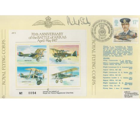 RAF. Wg Cdr P.O. Sturley MBE Signed 70th Anniversary of the Battle of Arras FDC. British Stamp with 13 May 87 postmark. Good 