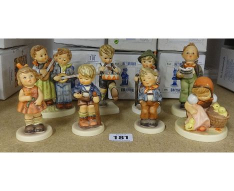 Goebel, Hummel, a collection of eight figures including Hummel Club exclusive, all boxed, list available, circa 1990's.