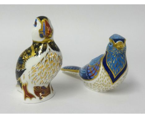 Royal Crown Derby, two paperweights, a Puffin and another bird (2).