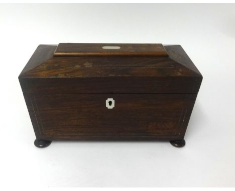 A 19th Century rosewood tea caddy, containing a note dated 1902 from an 'Elisabeth Glober' together with her photograph on he
