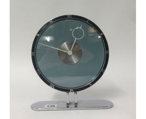 Of Jaeger Lecoultre style, a deco design table clock with chrome base, height 25cm.