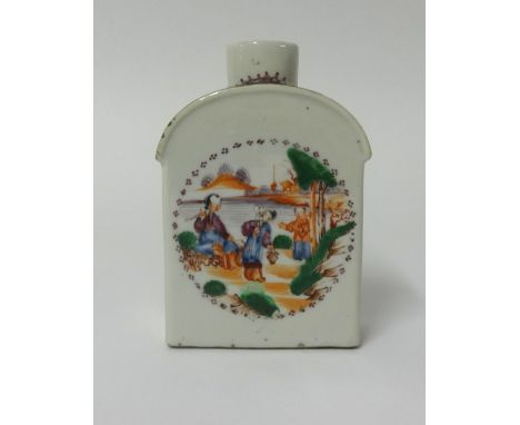 A 19th century Chinese porcelain tea caddy with painted figures, height 12cm.