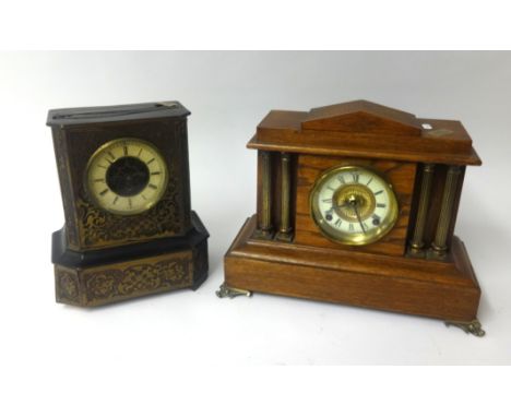 An architectural oak cased mantel clock and a 19th Century boulle cased mantel clock for restoration (2).