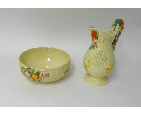 Clarice Cliff, 'Celtic Harvest' jug together with a Clarice Cliff bowl (2).