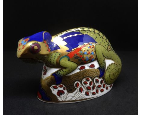 A boxed Royal Crown Derby paperweight, 'Chameleon', dated 2003.