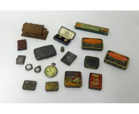 A mixed lot comprising silver plated cigarette case, open face pocket watched stamped 4223, vintage silver cased wristwatch, 