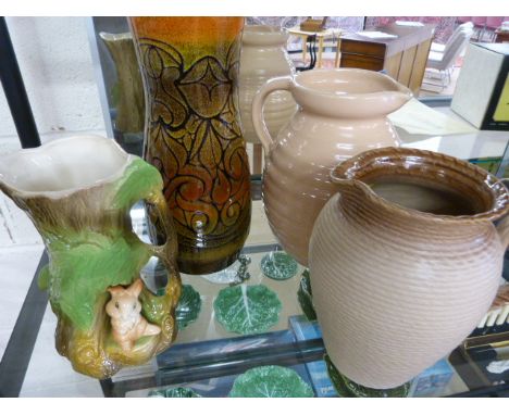 Poole pottery Delphis type vase by AF, Hornsea jug and two other Baluster jugs