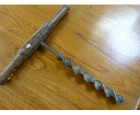 Antique Tool - Large oak handled post screw
