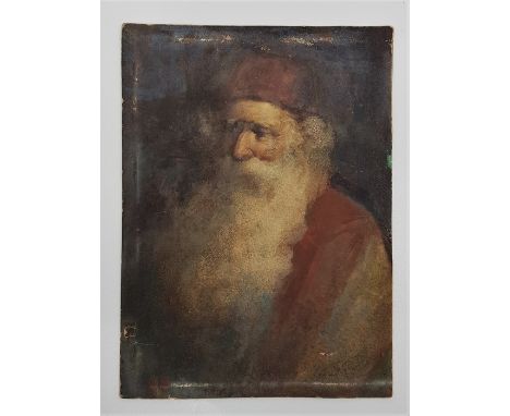 Jewish interest 19th century Continental School,&nbsp; portrait of a bearded rabbi, watercolour on card, 16.4cm x 12cm.