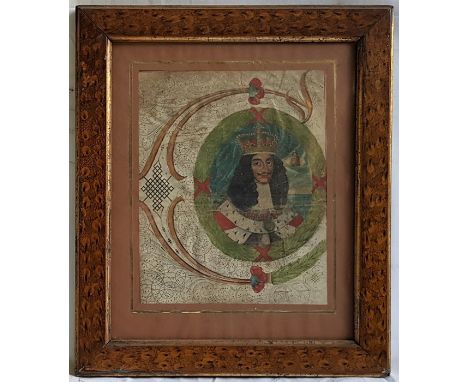 A Charles I portrait fragment, probably indenture. 41 x 34cm