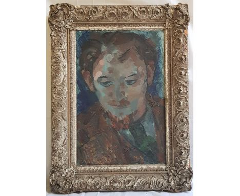 Henning-Noberg (?), (20th Century), portrait of a man, bust length wearing brown jacket and green tie, indistinctly signed on