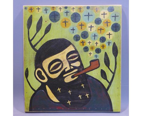 Mike Egan, 'My Prayer Pipe', oil on panel, signed and dated 2010 to verso, 33 x 30cm 