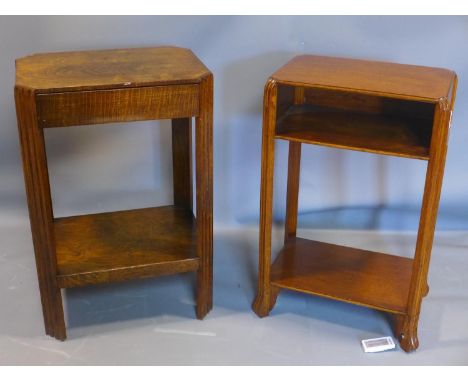 Two early 20th century oak occasional tables, to include a two tier occasional table with shelf and reeded legs, H.76 W.49 D.