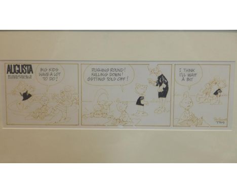 Dominic Poelsma (and Angus McGill), preparatory sketch for a comic strip (Augusta), pen on paper, signed 'Poelsma' and number