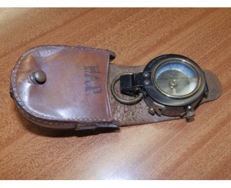 A captain's WWI prismatic compass in leather case by Darton & Co, London No. 93933
