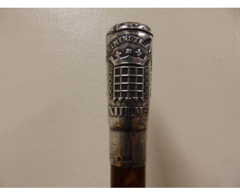 A silver top swagger stick -'Queen's Westminster Volunteers....From Major P. J. Canning' – Birmingham hallmarks for 1900.