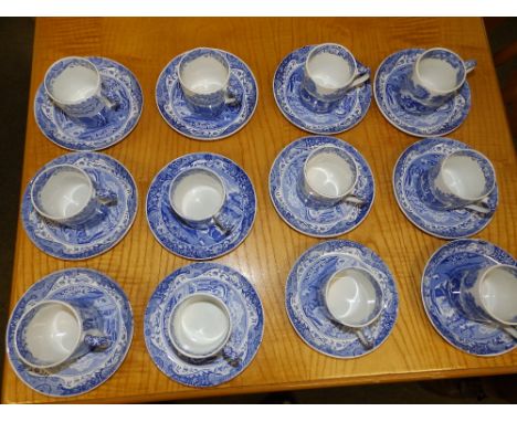 12 Copeland Spode Italian pattern blue & white coffee cups & saucers. (24)