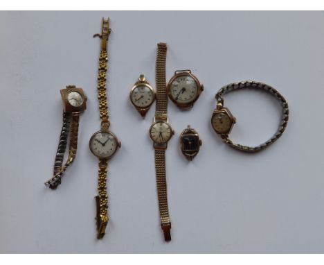 A lady's 9ct gold Tissot bracelet wrist watch – strap a/f, together with five gold watches some with plated straps and one ot