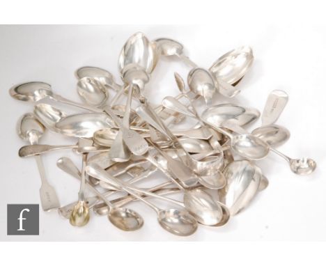 A parcel lot of assorted hallmarked silver flatware to include teaspoons, dessert spoons, sugar tongs etc, total weight 26oz,
