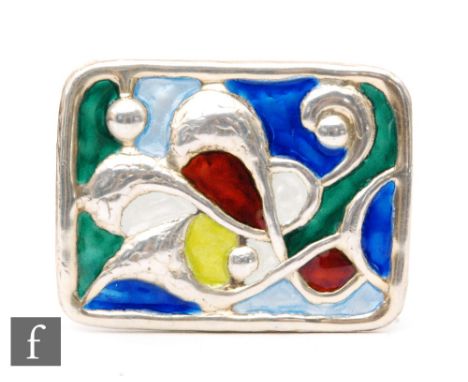 A Norwegian silver and enamelled cushioned rectangular brooch by Oystein Balle, length 4.5cm. 