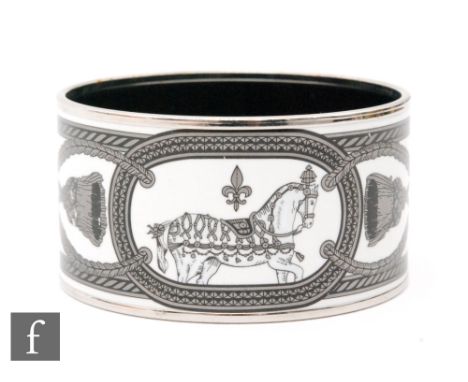 A Hermes, Grand Apparat, a wide printed enamel bangle/bracelet, printed mark Hermes Paris, Made in France, 3.5cm wide, 6.2cm 