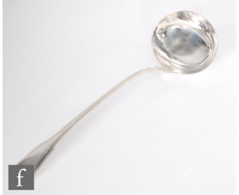 A George III hallmarked silver fiddle pattern soup ladle, length 34cm, London 1799, George Smith (IV). 