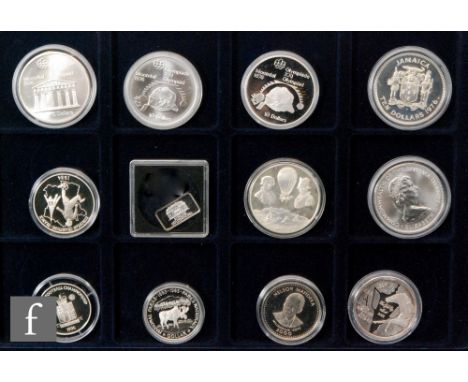 Canada - Three ten dollar silver proof coins for the 1976 Montreal Olympics, a 1976 Jamaican ten dollars, seven other similar