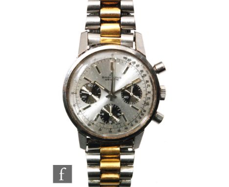 A gentleman's Brietling stainless steel Long Playing chronograph wrist watch, Ref 815, with panda dial, numbered 1 430 409 to