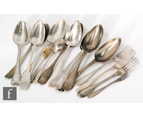 Sixteen assorted continental silver and white metal items of flatware to include Swedish spoons, dessert forks etc, various d