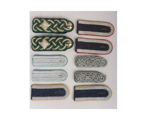 WW2 German Military Shoulder Boards: Two pairs of Luftwaffe shoulder boards in red and yellow pipe,army officers pairs, one p