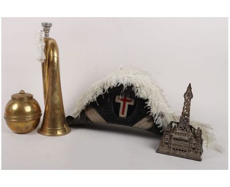 Masonic Knights of Columbus Beaver Pelt Ostrich Chapeau Hat: Vintage quality made hat with heavy silver wire cross to front w