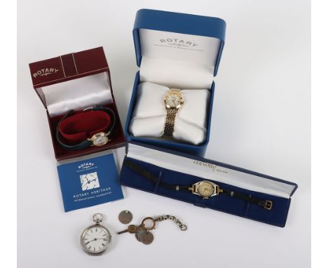 Two Rotary wristwatches , a silver fob watch and a Stirling wristwatch, with two Rotary boxes, (3)