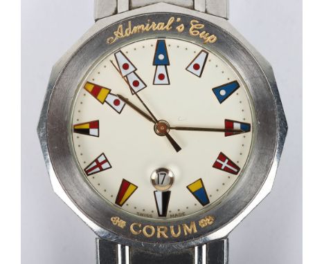 A gentleman’s Corum Admirals Cup, white dial with flag numerals, date aperture at 6 o’clock, 35mm