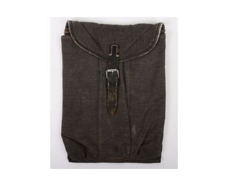 WW2 German Blue Canvas 3 Compartment Ammunition Pouch, presumably for 3x standard MP38/40 magazines. Black leather trim and c