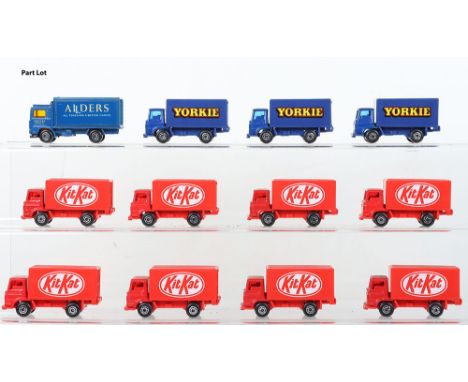 Matchbox Superfast Tray of MB-72 Dodge Trucks, 20 x Kit Kat, 4 x Yorkie and 1 x Allders, all in mint condition. (25 items)Pro