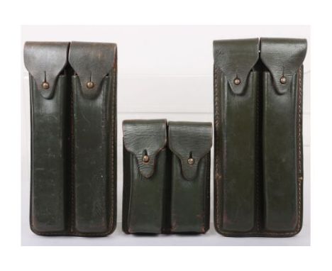 Argentine Army Magazine Pouches: Green leather combat pistol and MG magazines , all with belt loops to back in good condition