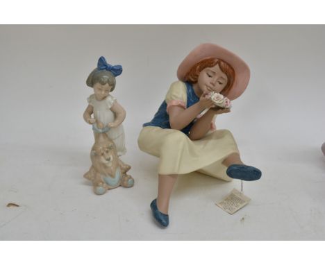 Three Nao figures including a ballerina sat down and one other ceramic figure of a girl