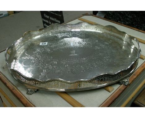 A large Victorian silver plated gallery tray with pierced sides in Adam style 58cm 