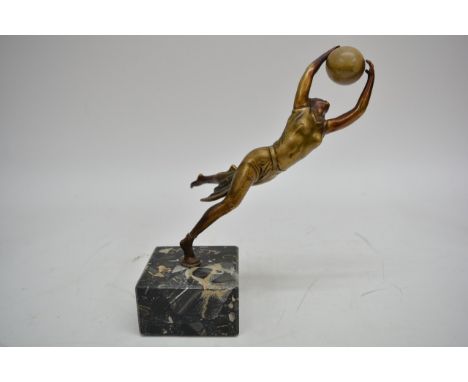 A Lorenzi Art Deco bronze figure of a female figure, some damage, approx height 25cm.