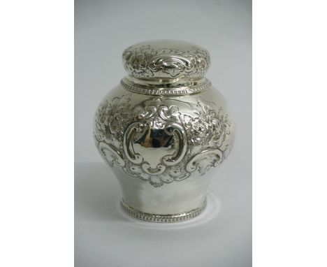 A silver tea caddy by George Nathan & Ridley Hayes, Birmingham hallmark 1936