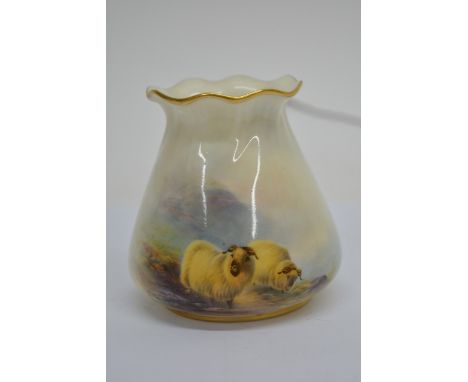 A small Royal Worcester pot decorated with rams by ernest Barker (approx 8cm) with no damage or restoration 