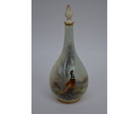 A Royal Worcester bottle vase and stopper by James Stinton (approx 7 inches) with no damage or restoration 