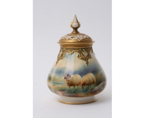 A Royal Worcester pot pourri vase with lid by Harry Davis (approx 16cm) with no damage or restoration 