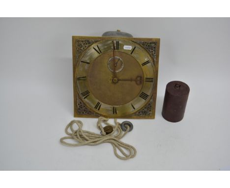 18th Century brass square thirty hour long case clock movement with weight