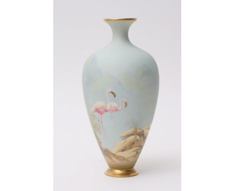 A Royal Worcester vase decorated with flamingos by G Johnson (approx 19cm) with no damage or restoration 