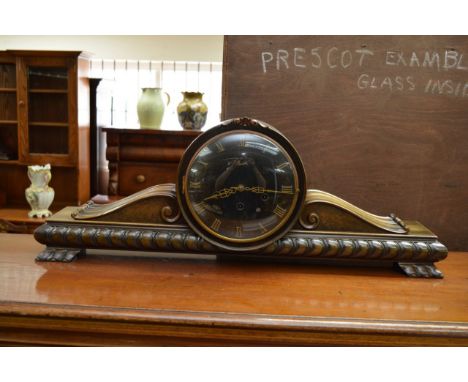 A large German Kundo carved wood mantle clock and key