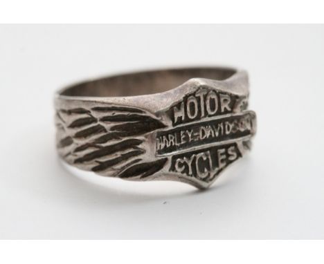 A silver Harley Davidson ring marked 925, approx size W-X.