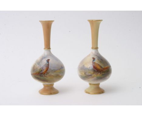 A matched pair of Royal Worcester vases by Jas Stinton (approx 13cm) with no damage or restoration 